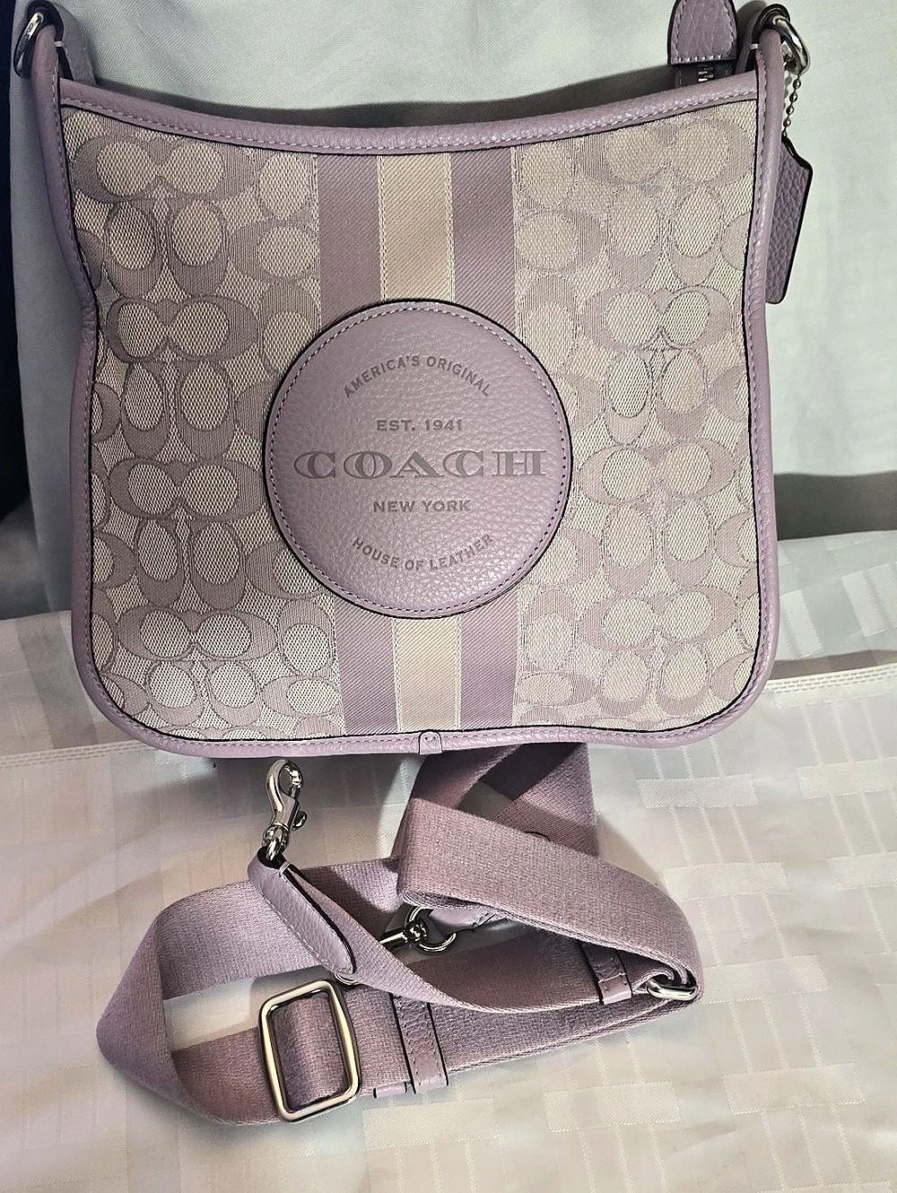 Coach Dempsey File Crossbody Bag in Purple & Gray